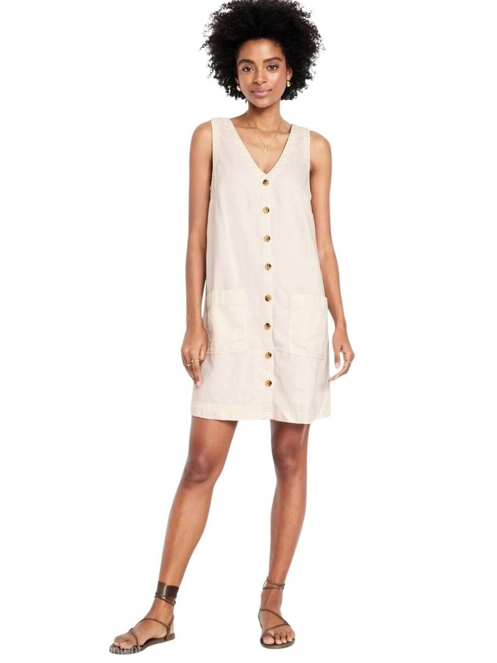 Old Navy Cotton Denim Button-Front Shift Dress Cream XL